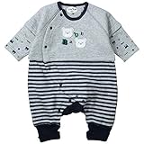 《秋冬春対応》 LoveLoveKids(ラブラブキッズ)裏起毛ボーダー+クマ顔水玉Ptモンキーオール 70cm/コン NO.KK-31-3962