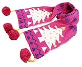 C-Princess キッズ ベビー ニット マフラー ネックウォーマー 子ども ストール 秋冬 かわいい クリスマスツリー柄 ポンポン 防寒 あったかい ローズ