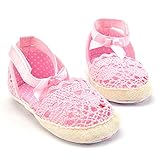 Demiawaking ベビー シューズ 子供 靴 ベビーサンダル　蝶結び　花柄　軽量 柔らかい靴底　ファーストシューズ　上履き　子供用歩行靴　布　女の子　キッズ　赤ちゃん　ピンク　白　サイズ（１１ｃ