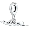 925 Sterling Silver Pendant Charm Bead For Pandora & Similar Charm Bracelets or Necklaces (Swim Swimmer Swimming), Sterling S