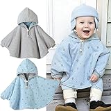 【Ani Mam Kids】リバーシブル フード 付き パーカー 男の子 女の子 兼用 キッズ ベビー 2Way ポンチョ (M(95～100), ブルー×グレー)