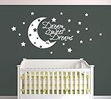 Beautiful Kids Nursery Room Dream Sweet Dreams Moon & Stars Wall Decal Stickers (b. All White) [並行輸入