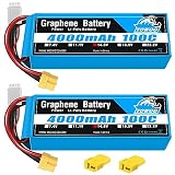 Yowoo グラフェンLiPoバッテリー 4000mAh 4S 14.8V 100C XT60/Deans Tコネクタ付属 2個パック RCヘリコプター、カー、ボート、クアドコプター、ドローン、ラジコン飛行機、おもちゃ、趣味用