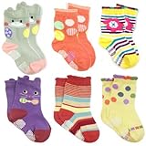 アリードリューPeek A Boo動物滑り止め幼児靴下for Toddler Boys & Toddler Girls ( Set of 6 ) S