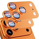 iPhone 17 Pro 用 カメラ保護 フィルム アルミ合金製 強化ガラス 全面保護 2枚セット いphone17pro カメラカバー アルミ合金 9H強化ガラス 露出オーバー防止 耐衝撃 高透過率 かっこいい オレンジ