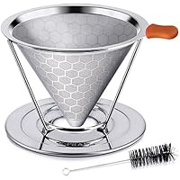 E-PRANCE コーヒードリッパー ステンレスフィルター 蜂窩状 2層メッシュ ペーパーフィルター不要 1～4杯用 (シルバー)