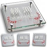 表札 ガラス表札 クリアガラス 140mm×140mm ステンレスプレート付き (140mm×140mm【貼り付けタイプ】) (140mm×140mm【貼り付けタイプ】)