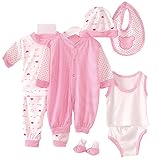 Nice Days（ナイス　ディズ）　赤ちゃん 服　ロンパース　パンツ　帽子　コットン　8点セット　 (ピンク)
