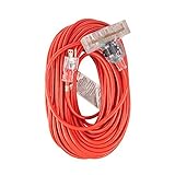 DealMux屋外ヘビーデューティーライトアップ電源延長ケーブルコード15Aの3分100 SJTW 14のフィート過負荷保護レッド