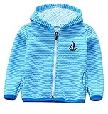 Plus Nao(プラスナオ) 子供用 ジップアップパーカー 長袖 トップス フード付き パーカー ボーダー柄 キルティング パイピング加工 ワンポイ ブルー 100