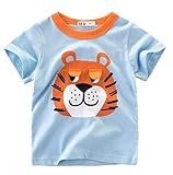 ふく福 可愛いキッズベビー半袖Tシャツ 子供服 幼児上着 薄手ソフト丸首 春夏 男の子 お出かけ 出産祝い プレゼント虎 ライオン 漫画の柄 2歳-10歳 (虎, 100cm)