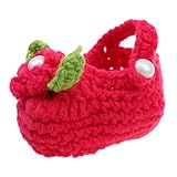ノーブランド品 　ベビー　コットン　手編み　かぎ針編み　滑り止め　ニット　ファーストシューズ　冬　靴　花　4色選べる - 赤