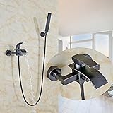 Senlesen Oil Rubbed Bronze Waterfal Tubミキサー蛇口シングルハンドル蛇口ハンドヘルドシャワー付き