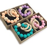 Kissteether 4pcs DIY赤ちゃんのおしゃぶりはベークライトブレスレット食品グレードシリコーンおしゃぶり歯リングテープ保全有機赤ちゃんのおしゃぶりのおもちゃ赤ちゃんのブレスレットをケア 