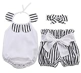 SCFLIFE 3赤ちゃん新生児Kwaiiノースリーブストライプ弓のボディスーツとヘッドバンドサマーキッズ 服セット (70cm(0-6M))