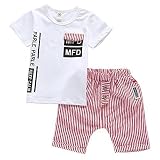 cuteadoyストライプスタイルBoy 's Tシャツと短パン2 Piece Outfit Set for Little Boy 90(1Years) レッド CAD-XJH05