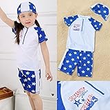 【 韓国スタイル子供服】 キッズ水着星柄 男の子男女通用★子供ビキニSandy beachビキニ三点セット Navy,130cm