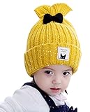 ニット帽 小さい子用 （全4色） 2~4歳 かわいい リボン おしゃれ (イエロー)
