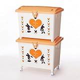 【Disney】ディズニー　キャスター付きスタッキングケース２個セット　ミッキー＆ミニー　ミッキー＆ミニー（オレンジ）