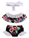 Canis新生児赤ちゃん女の子ストラップレスレースフリル花柄チューブトップと短パンOutfit withヘッドバンド カラー: ブラック