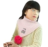 COMVIP 子供 キッズ 女の子 秋冬 可愛い ポンポン付き ニット 暖かい スカーフ 通学 通園 防寒 防風 マフラー スヌード 毛系 ネックウォーマー ピンク E