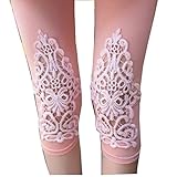 beauty factory 刺繍レギンス 七分丈 コットンレース 美脚スパッツ 選べる ６色 白 紫 灰色 黒 青 ピンク (ピンク)