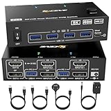 KCEVE デュアルモニター USB3.0 DP HDMI KVMスイッチ 8K@60Hz/4K@120Hz 2入力2出力(コピー/拡張モードをサポート) 2台のモニターと１組のキーボード、マウスを共有できる