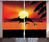 Ambesonne ホームインテリアコレクション、熱帯のコラージュ 夏の砂浜 静かで平和で穏やかなリラックスできるイメージ 海辺のテーマ、窓の模様替え、リビングルームベッドルーム用カーテン 2パネルセ