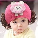 ニット帽 赤ちゃん 3カ月 ～ 4歳 子供ハット かつら ウィッグ 付き 新生児 お洒落 伸縮性がある ヘアバンド ヘアアクセサリー 出産祝い プレゼント 写真小道具, 羊 ローズ