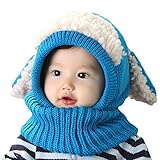 IntiPal うさぎちゃん風 ニット帽 ニット帽子 ベビー キッズ 赤ちゃん 子 子供 用 かわいい 防寒 (ブルー)