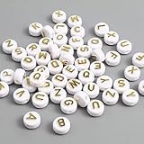 たっぷり 200個 アルファベット アクリルビーズ ゴールド文字 ミックスアソート 約10mm 穴：約 2.2mm ハンドメイド 手芸用品 ジュエリー アクセサリーパーツ h3346s390