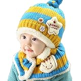 エフティーゾーン (Ftzone)子供用 ニット帽子&マフラー セット耳まであったかキャップ ベビー&キッズ 防寒 ニット帽 (青)