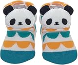 ツイン ベビーソックス パンダマスコット付 11-13cm ふりふりボーダー ターコイズ