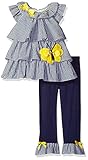 Rare Editions Little Girls' Toddler Butterfly Applique Seersucker Top to Legging Set Navy/White/Yell