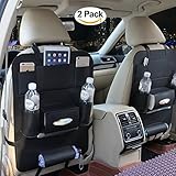 HCMAX 2個 車用シートバックポケット レザー製 後部座席 収納バッグ カー 折り畳式 車用 収納ポケット 大容量 多機能 車内整理 PU素材 iPad mini収納ポケット汎用 小物入れ 取り付