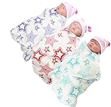 Mum Care Baby Muslin Swaddling Large cotton Blankets Red/Purple/Turquoise 3 Pack Star Collection Uni