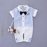 S'M(エスエム)　男児ベビー服フォーマルロンパース男の子タキシード風　カバーオールベビーフォーマル　カバーオール折り襟　半袖　薄手　ボーイズロンパース　蝶結び　ブルー紳士風洋服　夏のイベント　 (9