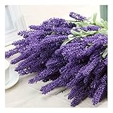 12ダークパープルヘッド人工ラベンダー花Leavesブーケホームウェディング庭装飾QY