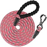 XiaZ 犬 ロングリード 15M 丸ロープ 第２代目カラビナ ロック 小型犬 中型犬 大型犬 反射素材 犬用散歩ひも 訓練用リード 犬用牽引ロープ かわいいピンク色