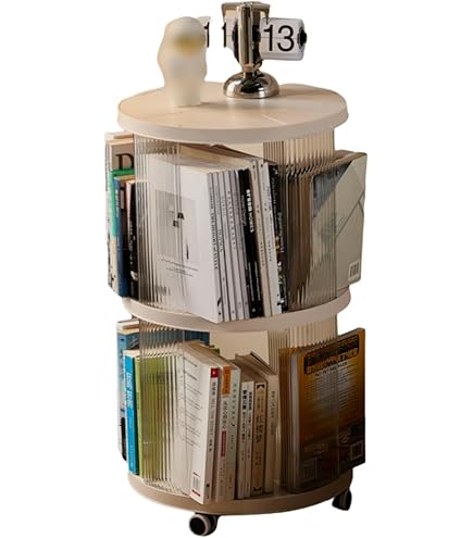 Amazon｜本棚 回転式本棚 360° 無垢材シェルフ 絵本棚 リビングルーム