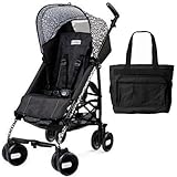 Peg Perego Pliko Mini Stroller with Diaper Bag - Ghiro Solid Black with White Scroll print by Peg Pe