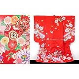七五三 着物 7歳女の子 絵羽柄四つ身の着物(合繊)「赤、鼓にダリア」STK650