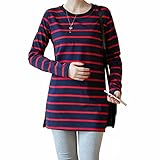 (ティアナ23)Tianna23 マタニティ 授乳口付 長袖 カットソー ボーダー柄 レッドXネイビー XL