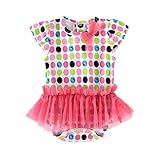 LittleSpring夏 女の子 ベビーガールズ 猫柄 カラーの水玉柄 半袖ロンパース スカート付き 出産祝い ボディ肌着 お祝いギフト 誕生日プレゼント12M