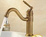 awxjxシンクタップ銅ヨーロピアンスタイルレトロスタイル浴室ホットAng Cold高さUp Sitting単一穴図面Wash Basin