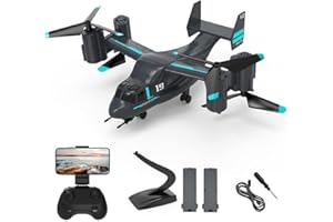 DBXMFZW 陸空デュアルモード RC ヘリコプター、6K HD オスプレイ リモート ヘリコプター、空気圧ワンキー離陸および着陸 RC 航空機、2 交換用バッテリー エントリー レベル フライング トイ RTR