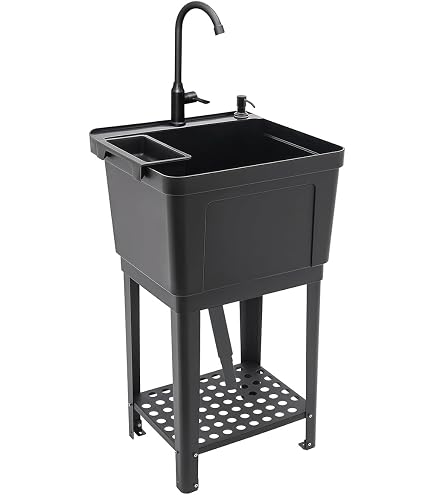 Amazon.co.jp: ガーデンシンクブラック屋外シンク流し台き蛇口付き