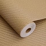 Haimin 壁紙シールはがせる60cm×10m無地 織物調 壁紙シール 麦わら織りの質感 リネン壁紙 リメイクシート 3D 厚手 自己粘着 模様替え 補修 多用途 ふすま紙 (茶色 -3)…