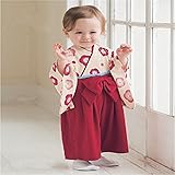 SF 子供服　ベビー　女の子用　和服　フォーマル ロンパース カバーオール　つなぎ　キッズ　浴衣　お祝い 結婚式 　長袖 (80cm)