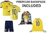 Columbia Kids Jersey James # 10 ✓ Falcao # 9 Youth 3 in 1サッカーギフトセット✓サッカージャージー✓ Shorts ✓ドローストリングバッグ Y
